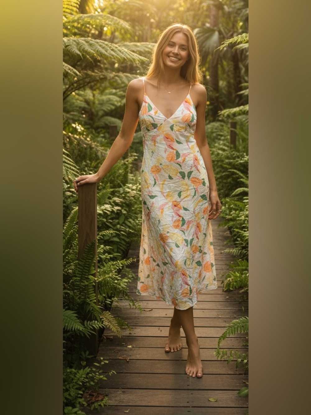 Rhythm Yellow & Orange Slip Midi Dress Size Small